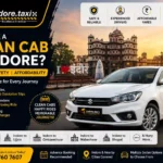 Sedan cab in Indore parked near Rajwada Palace offering comfortable airport transfers, local taxi service, and outstation travel.